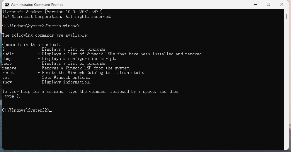 Reset TCP/IP and Winsock